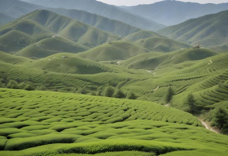 Landscape View of Green Tea Farmland in Boseong, South Korea