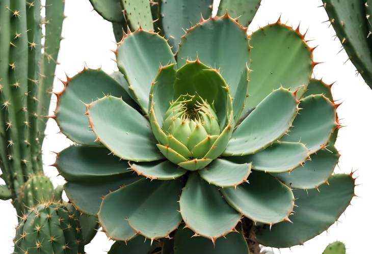 Large Beautiful Green Cactus on White Background  Perfect for Botanical Art and Home Styling