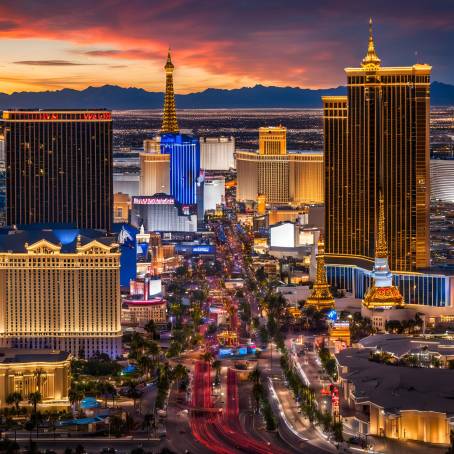 Las Vegas Strip at Night Panoramic View of Casinos and Hotels