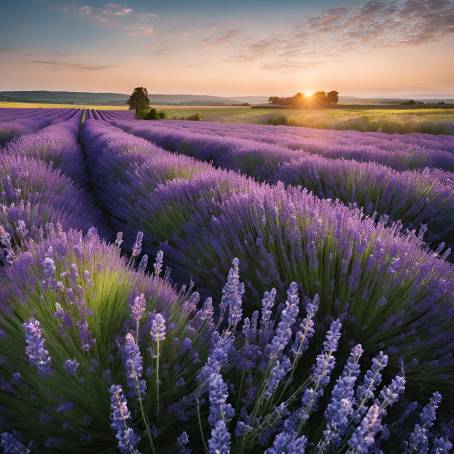 Lavender Blossoms in a Serene Summer Farm Field