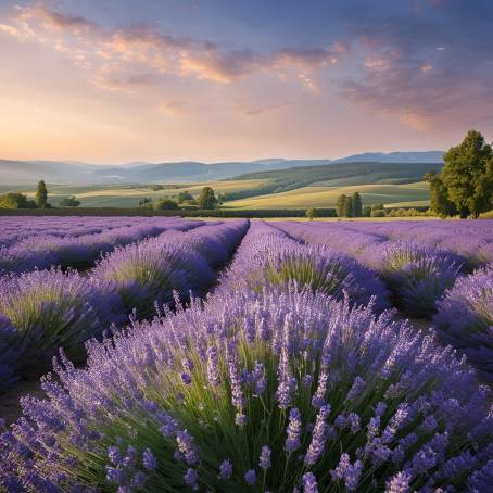 Lavender Blossoms in a Vast Summer Farmland Field