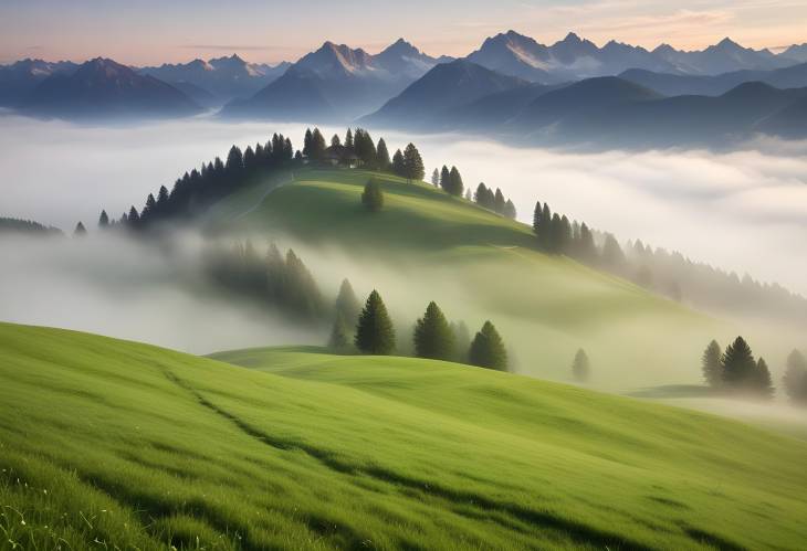 Lermoos Mountain Views Grubigstein Peak, Fog, and Lush Green Meadows in Tyrol