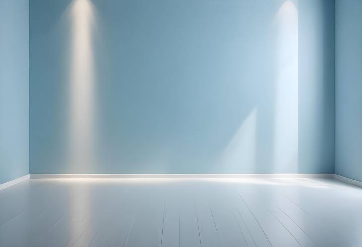 Light Blue Empty Wall with Floor and Glare for Presentation