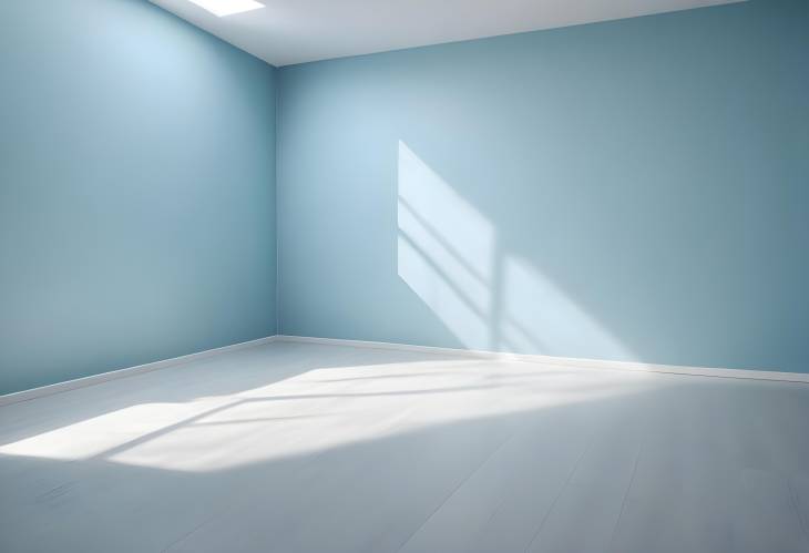 Light Blue Wall and Smooth Floor with Subtle Light Glare