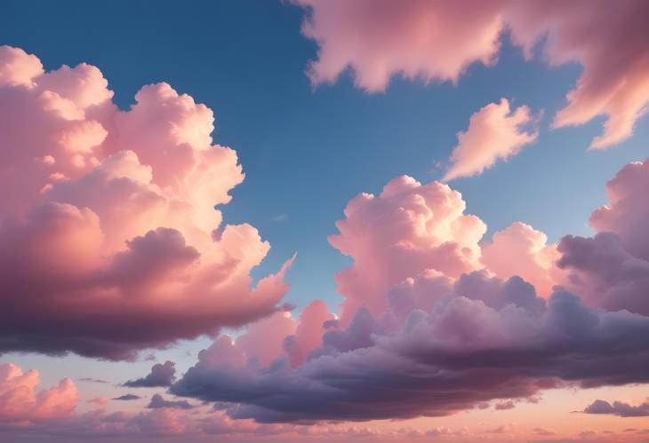 Light Pink Clouds and Blue Sky Sweet Sunset with Pastel Colors and Natural Beauty