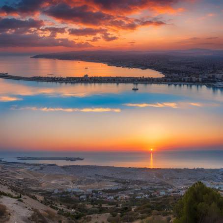 Limassol at golden hour Mediterranean sunset and evening light over Cyprus