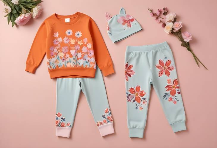 Little Girls Clothes Set Flower Pattern Printed Knit Long Sleeve Sweater and Colorblock Flower Pat