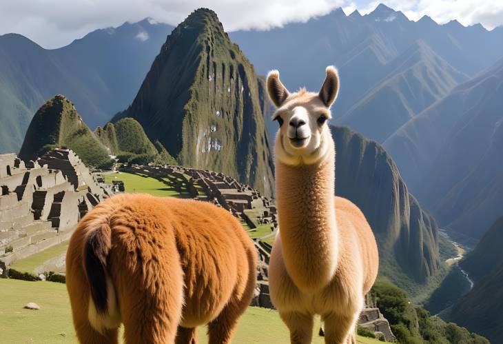 Llama Against Machu Picchu Scenic Andes Landscape Near Cusco, Peru, South America