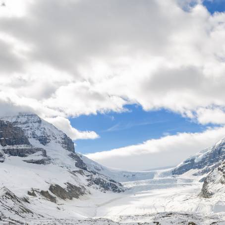 Lonely Snow Covered Road to Athabasca Glacier, Jasper National Park, Alberta