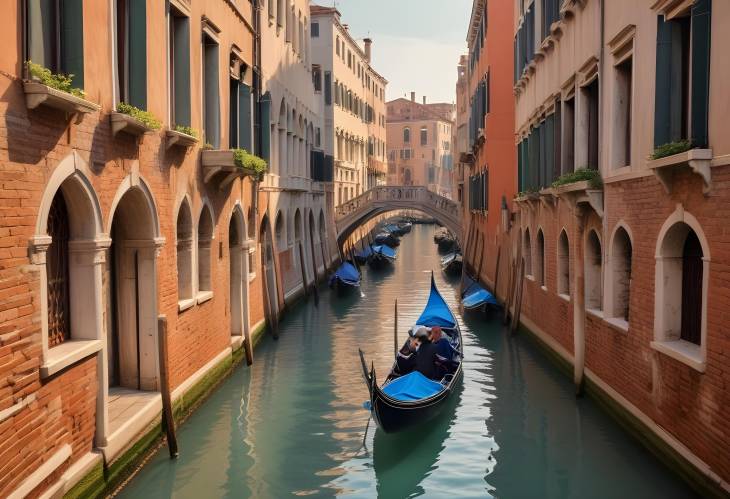 Lovely Venice Canal with Gondolas Under Historic Stone Bridges, Offering a Calm and Picturesque View