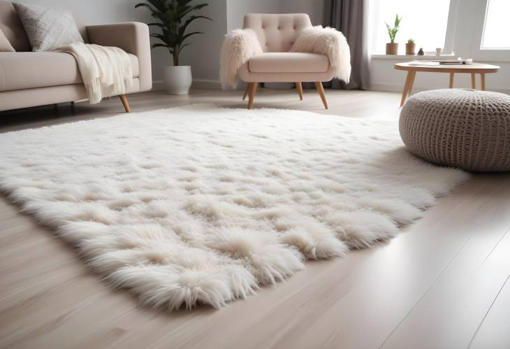 Low Angle View of Fluffy Carpet and Modern Furniture in Stylish Indoor Space