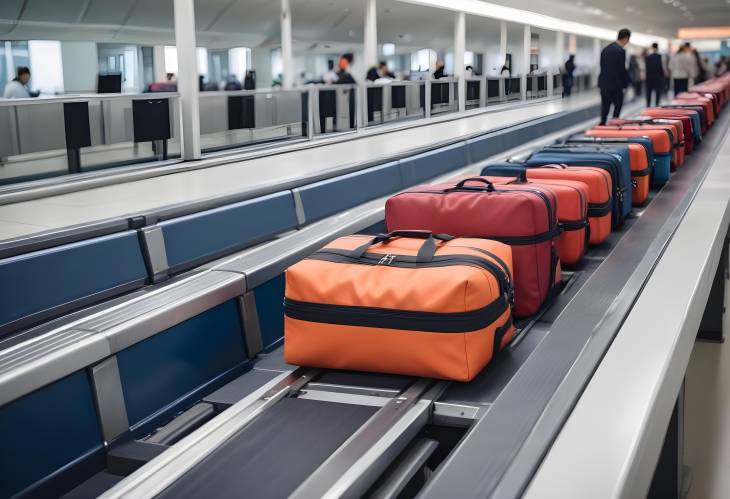 Luggage and Passenger Baggage on Airport Conveyor Belt, Travel and Airport Systems