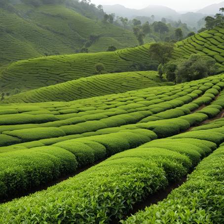 Lush Green Tea Leaves in a Serene Tea Plantation Natures Verdant Growth