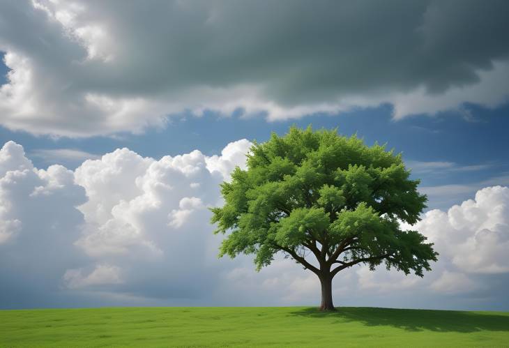 Lush Green Tree Under Cloudy Sky Capturing Natures Beauty and Tranquility