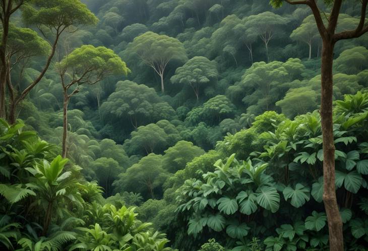 Lush Green Tropical Forest with Shady Trees and Rich Foliage