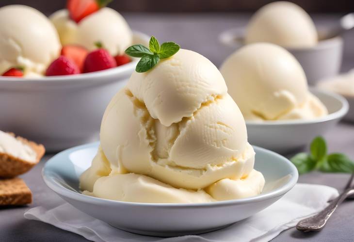 Lush Ricotta Ice Cream Creamy Frozen Dessert with Soft Background and Front Focus