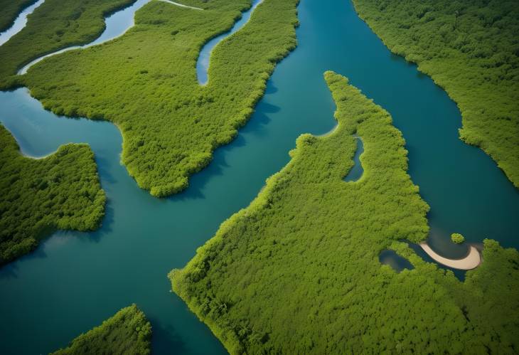 Lush River Delta Aerial View, Green Wetlands and Flowing Rivers, Scenic Delta Landscape, Verdant Na