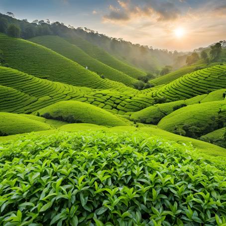 Lush Tea Leaves in a Verdant Tea Plantation Natures Bounty and Serenity