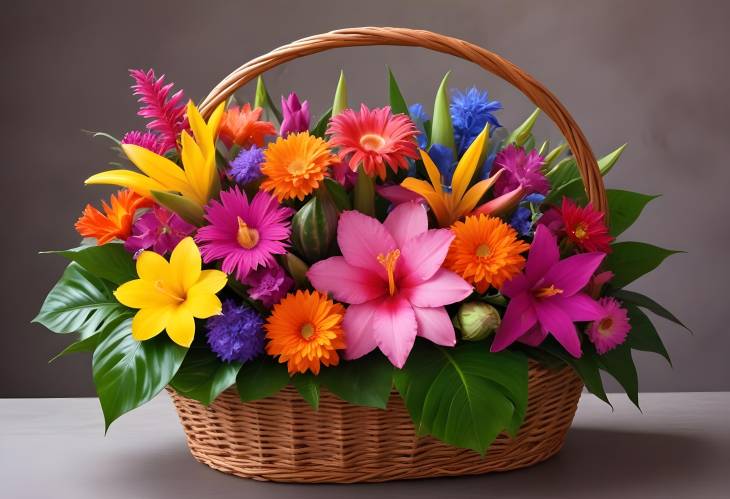 Luxurious Basket of Exotic Flowers A Blooming Masterpiece