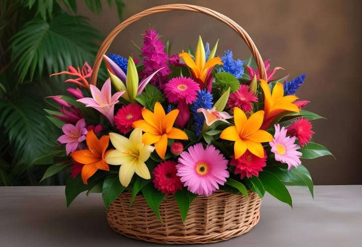 Luxurious Basket of Exotic Flowers, Featuring a Spectacular Array of Rare and Unique Blooms