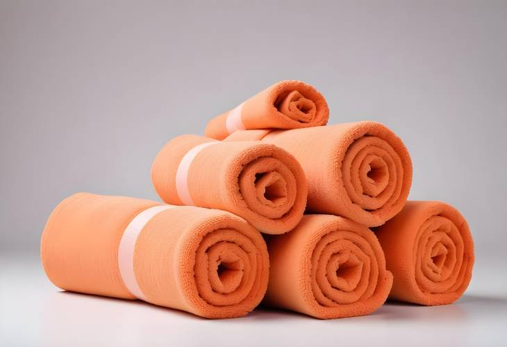 Luxurious Orange Towel Rolls Isolated on White Background