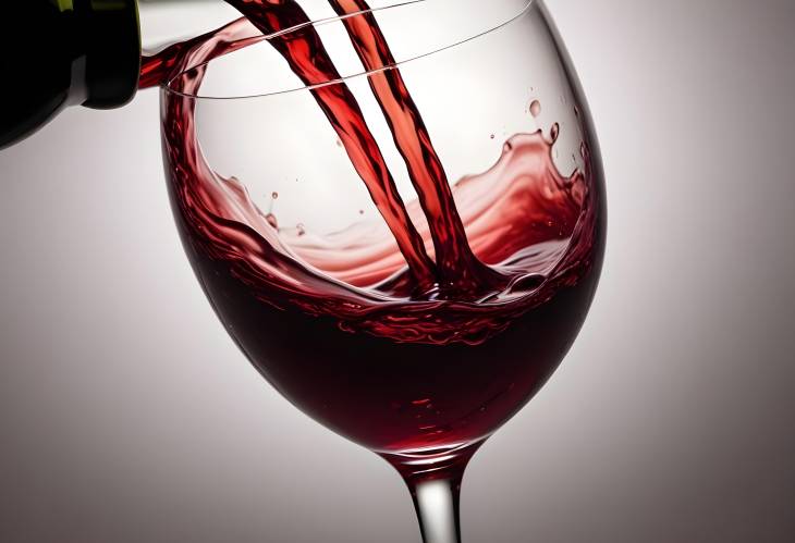 Luxurious Red Wine Poured into Glass, Liquid Swirling with Light and Detailed Close Up