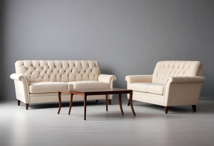 Luxurious Upholstered Sofa and Tables Set Isolated on White, Perfect for Modern Living Room Design