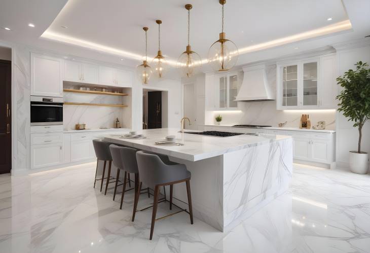 Luxurious White Marble Kitchen with Open Dining and Living Areas Modern Home Interior Design