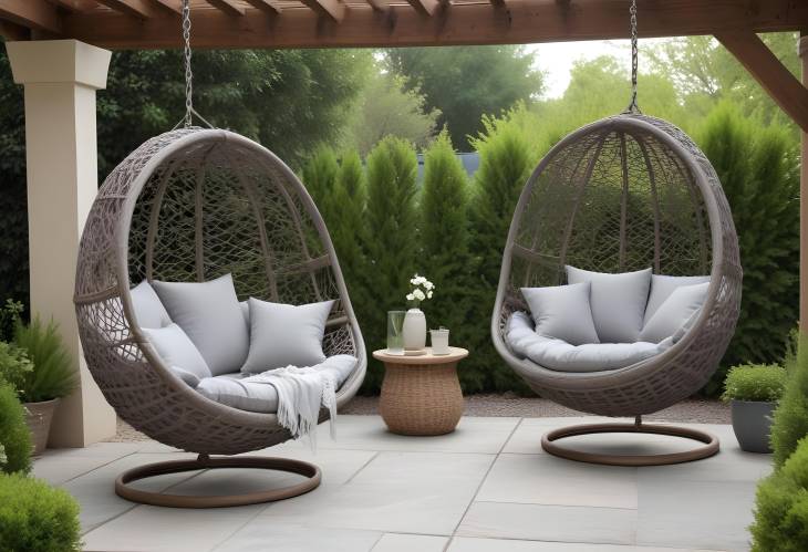 Luxurious Wicker Garden Furniture with Grey Pillows  Ideal for a Stunning and Comfortable Outdoor 