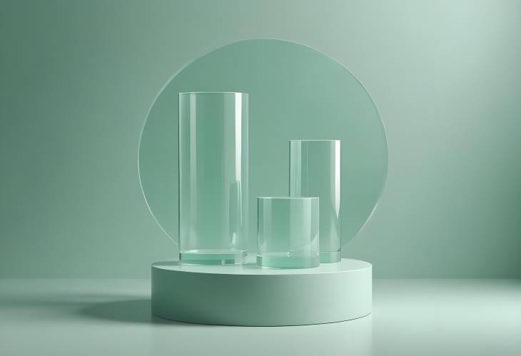 Luxury Cylinder Abstract Scene with Glass Podium and Green Pastel Background for High Quality