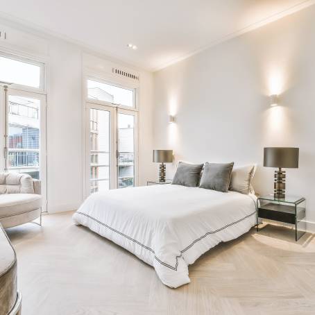 Luxury Modern Hotel Room in white and Blue Palette