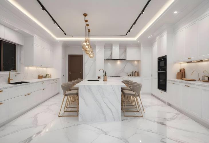 Luxury White Marble Kitchen with Open Living and Dining Areas Modern Home Design Excellence