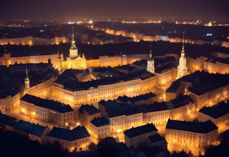 Lviv Cityscape at Night Illuminated Ukraine Skyline