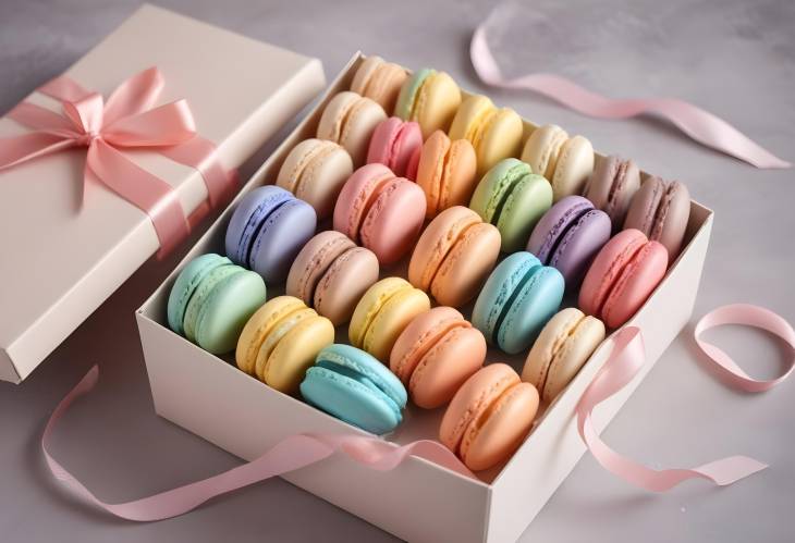 Macarons in Elegant Pastel Gift Box with Ribbon