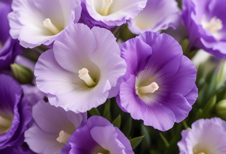 Macro CloseUp of Violet Eustoma Flowers Revealing Intricate Petal Patterns and Rich Colors