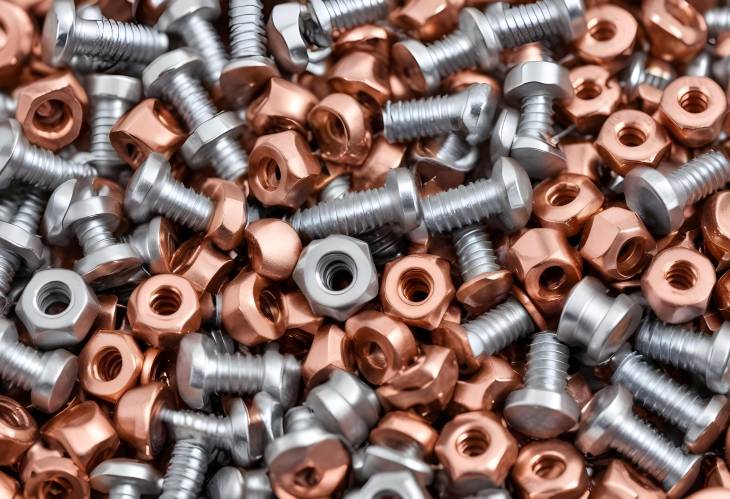 Macro Image of Metallic Rivets, Nuts, Screws