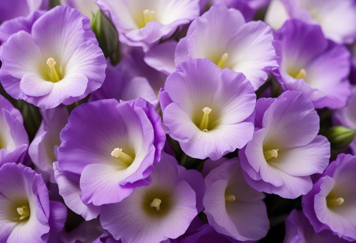 Macro Image of Violet Eustoma Flowers Showing Intricate Petal Details and Rich Color