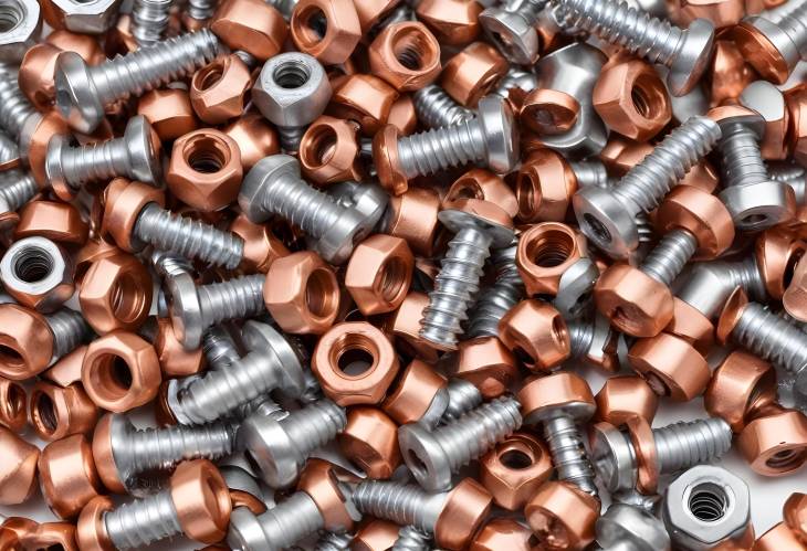 Macro of Copper and Silver Metal Fasteners