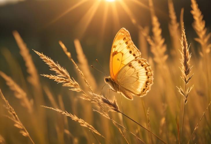 Macro of Glowing Golden Butterfly at Sunset