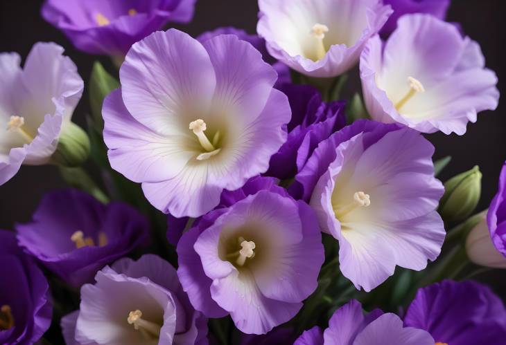 Macro Photography of Violet Eustoma Flowers Showcasing Rich Petal Colors and Texture