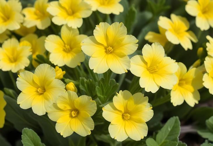 Macro Photography of Yellow Primrose Blossoms with Bright Petals