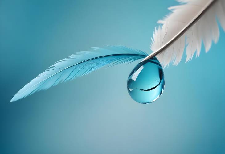 Macro Shot of Turquoise Water Drop on Feather