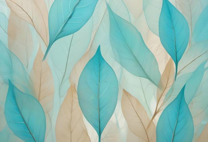 Macro Texture of Transparent Leaves with Blue Turquoise and Beige Streaks