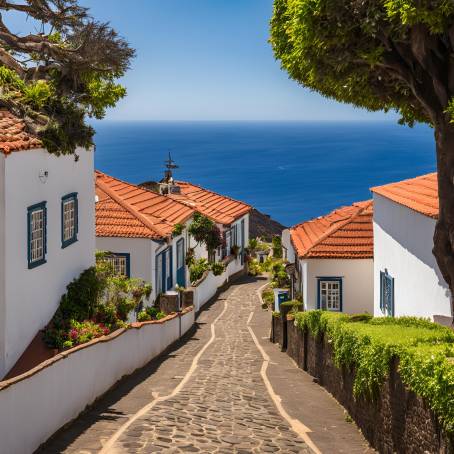 Madeira Traditional Homes Bright and Sunny Day in Portugal