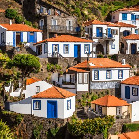 Madeira Village Bright and Traditional Portuguese Homes on a Sunny Day