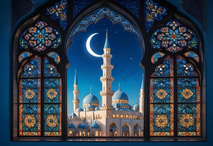 Magical Ramadan Kareem Mosque Window  Crescent Moon