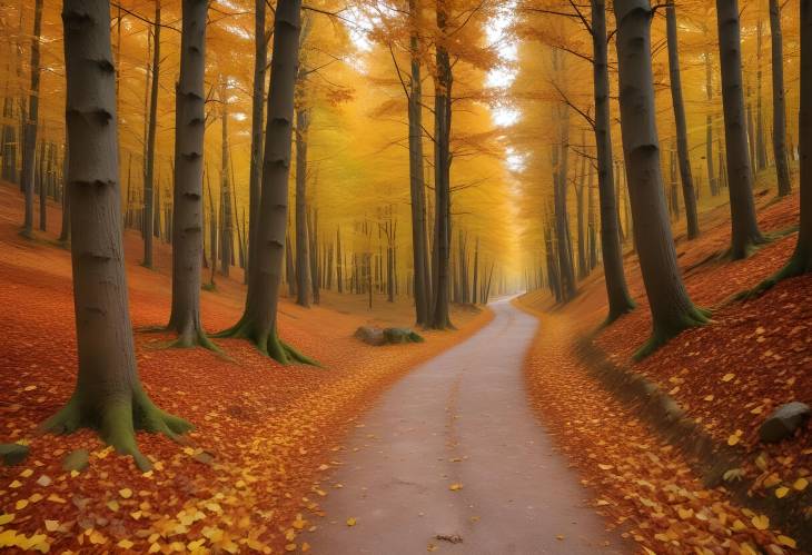 Magnificent Autumn Colors in Domanic  Footpath Road and Forest Landscape in Bursa