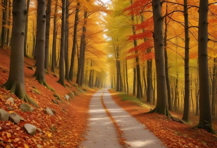 Magnificent Autumn Colors in Domanic  Footpath Road and Forest Landscape in Bursa