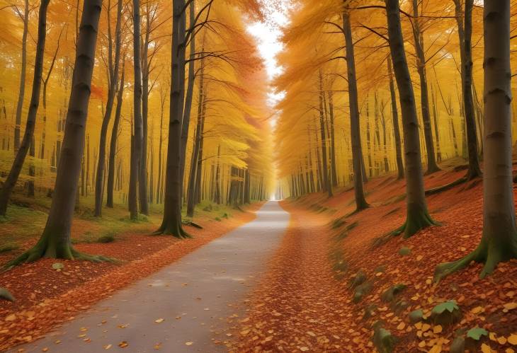 Magnificent Autumn Colors in Domanic  Footpath Road and Forest Landscape in Bursa