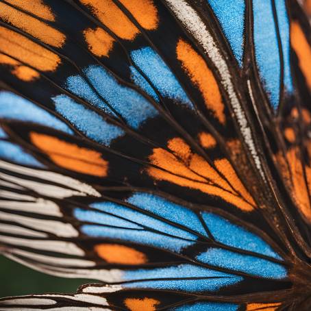 Magnificent Close Up of a Butterfly Wing in Blue and Orange Hues